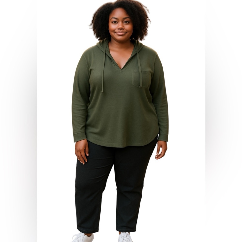 BLOOMCHIC WAFFLE KNIT HOODIE Size 18-20 Olive Green Lightweight Oversized